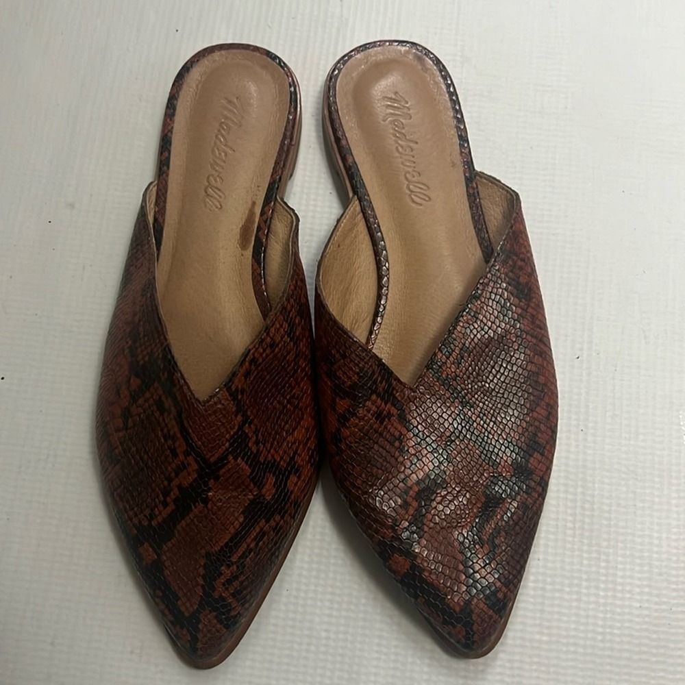 MADEWELL THE EMILIA SNAKE EMBOSSED LEATHER MULE SIZE 7 1/2